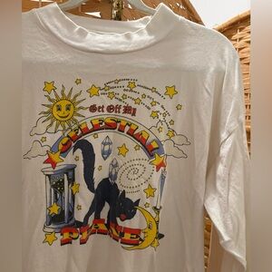 UO Celestial Cats Graphic Mock Neck Long Sleeve Shirt